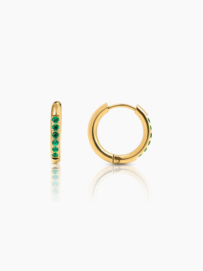 Zareen Green Stone 18K Gold Plated Hoop Earrings