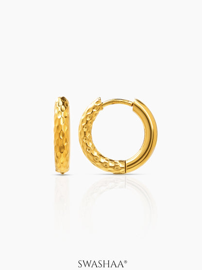 Zarek Textured 18k Gold Plated Men's Hoop Earrings