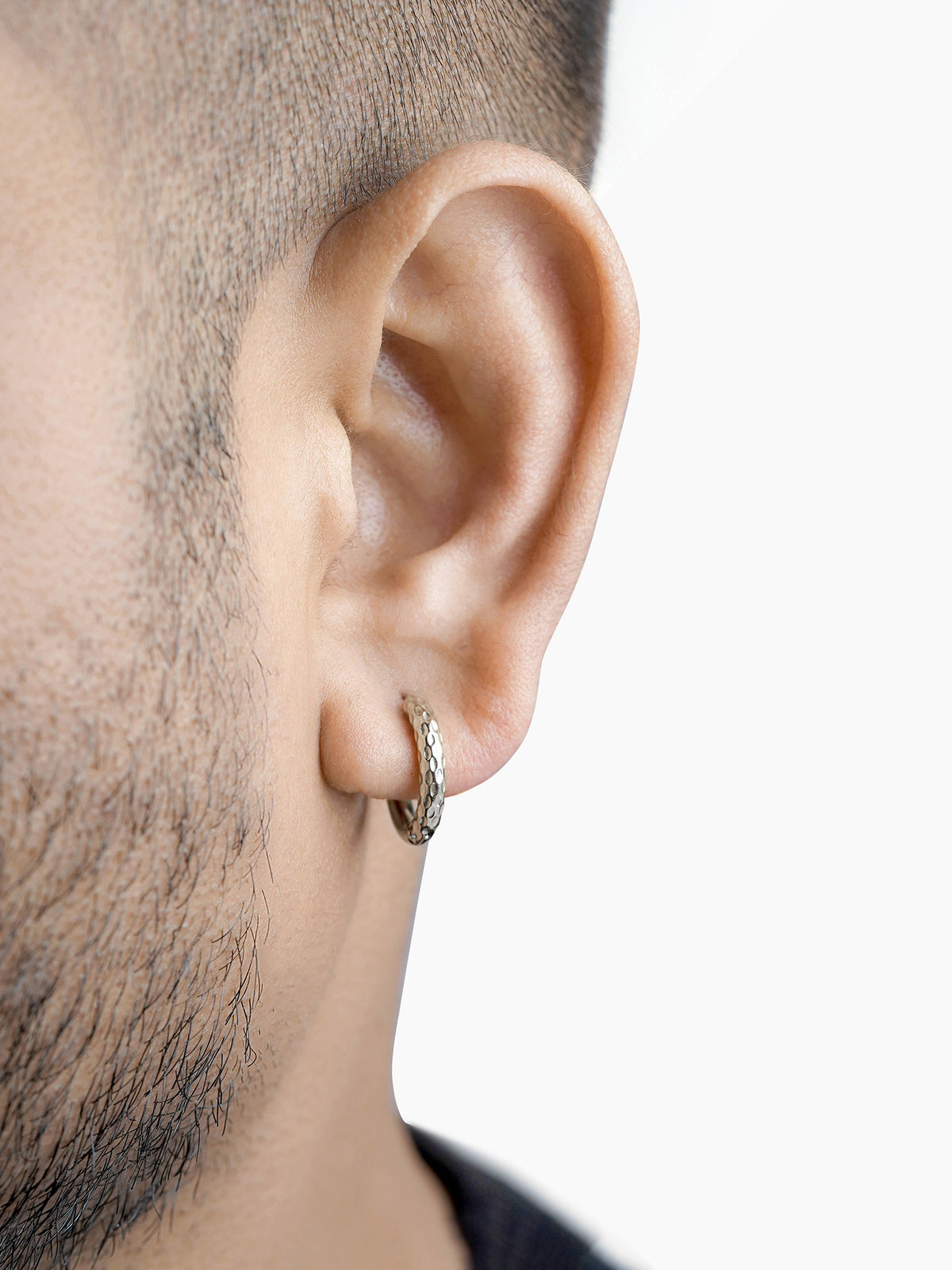 Zarek Textured Silver Men's Hoop Earrings