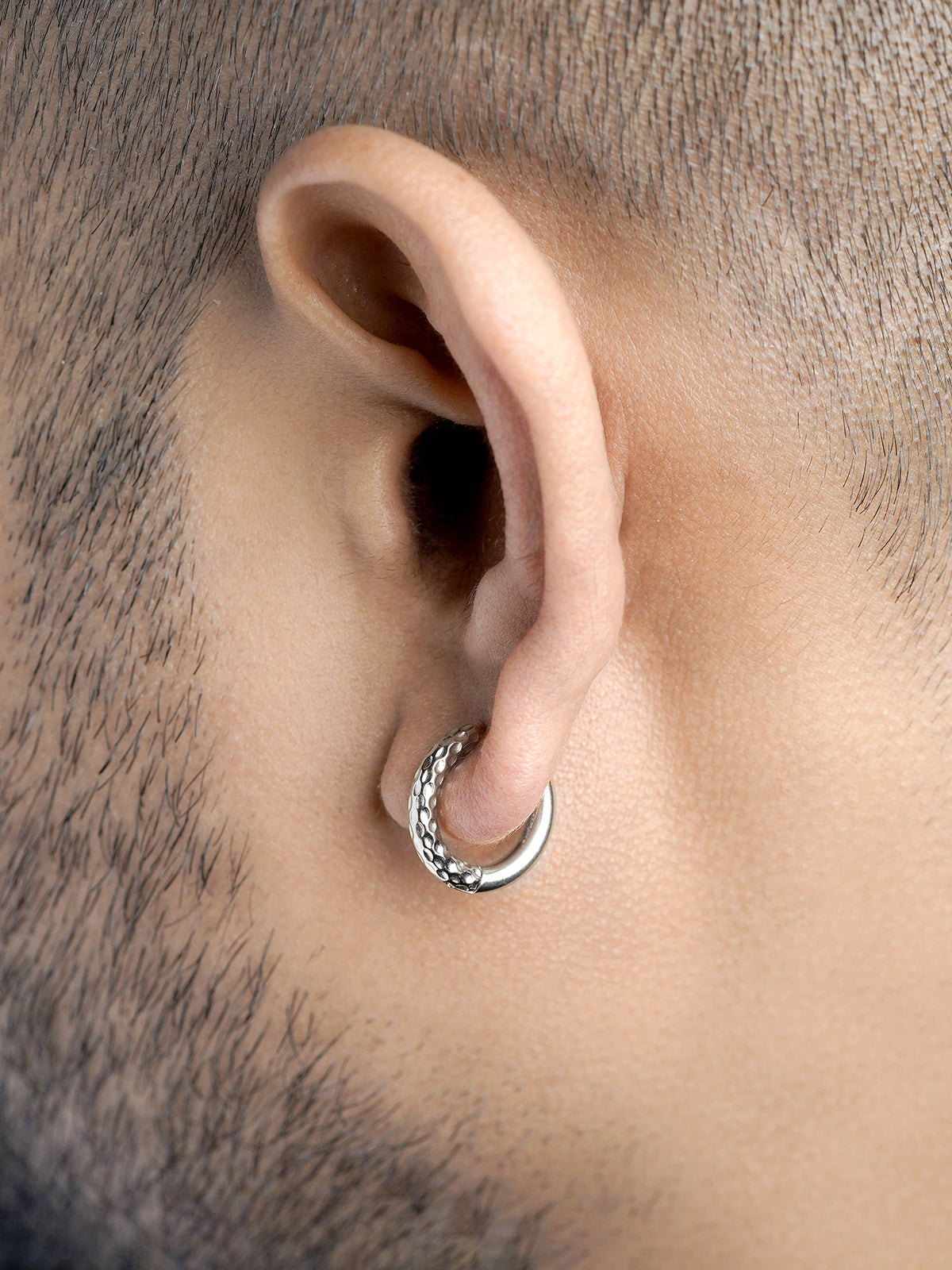 Zarek Textured Silver Men's Hoop Earrings