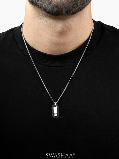 Zarvox Edge Black-Silver Oval Men's Chain Pendant