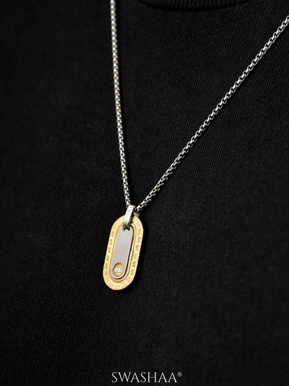Zarvox Edge 18K Gold-Silver Oval Men's Chain Pendant