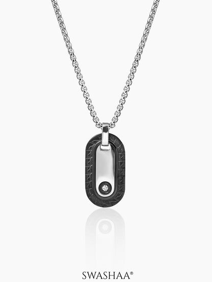 Zarvox Edge Black-Silver Oval Men's Chain Pendant