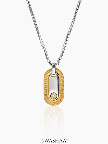 Zarvox Edge 18K Gold-Silver Oval Men's Chain Pendant