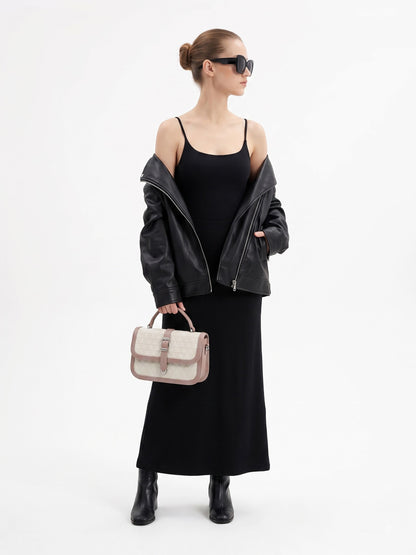 Zavira Beige - White Leather Sling Bag - Swashaa