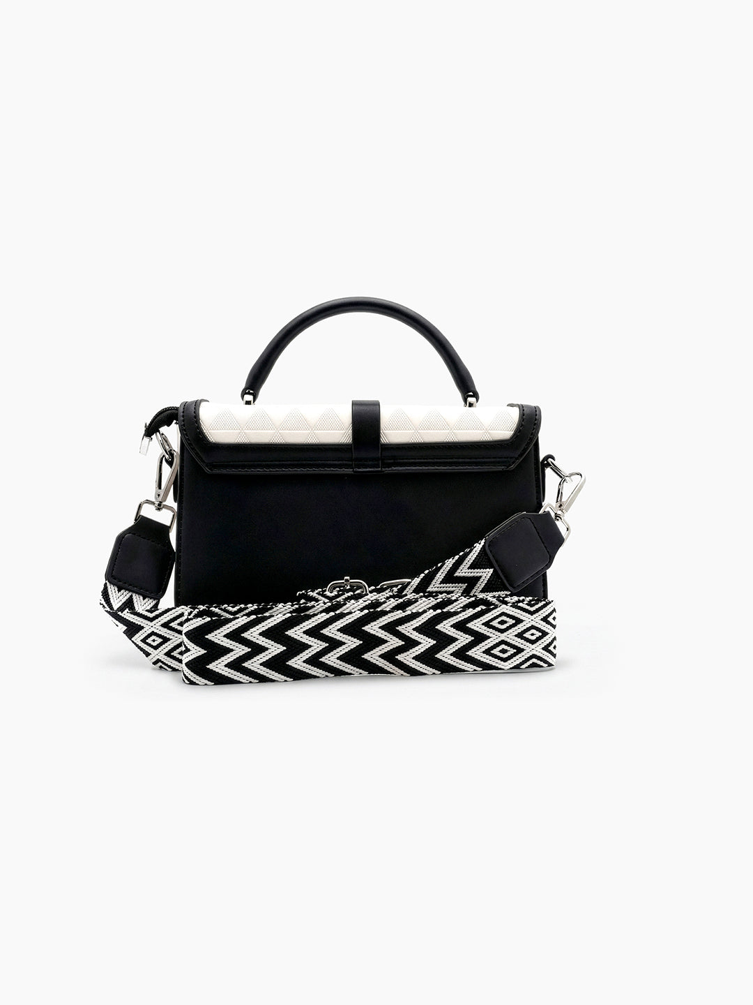Zavira Black - White Leather Sling Bag - Swashaa
