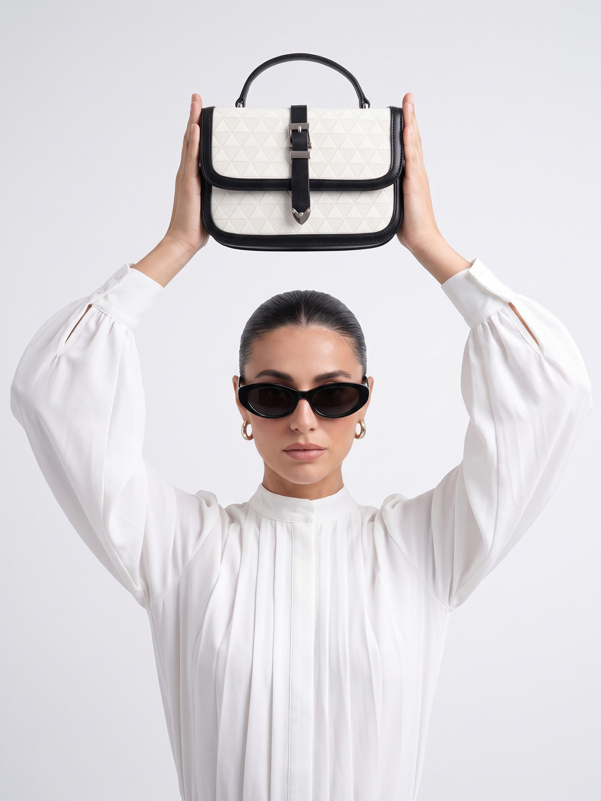 Zavira Black - White Leather Sling Bag - Swashaa