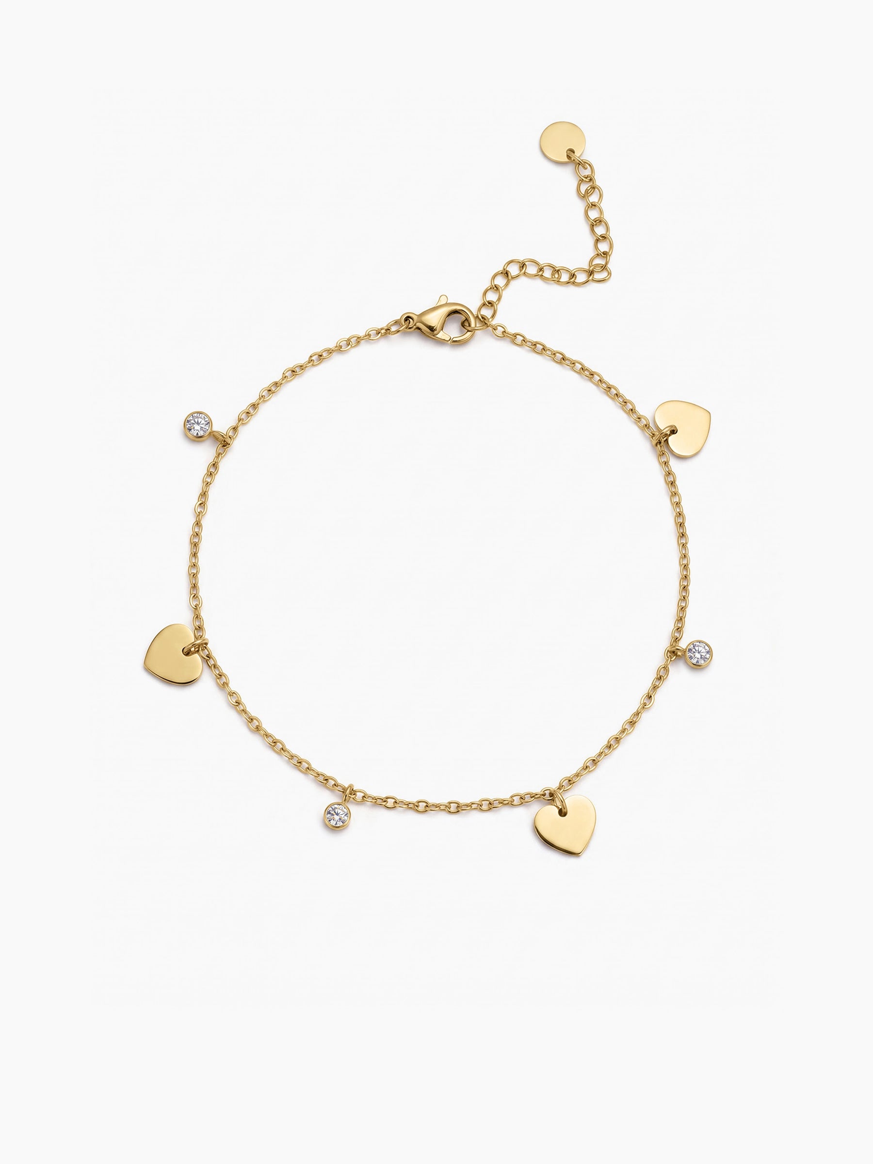 Zavira Heart Solitaire Diamond Charms 18K Gold Plated Women's Anklet