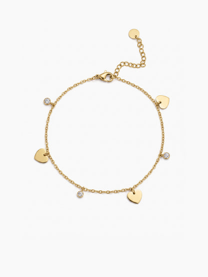 Zavira Heart Solitaire Diamond Charms 18K Gold Plated Women's Anklet