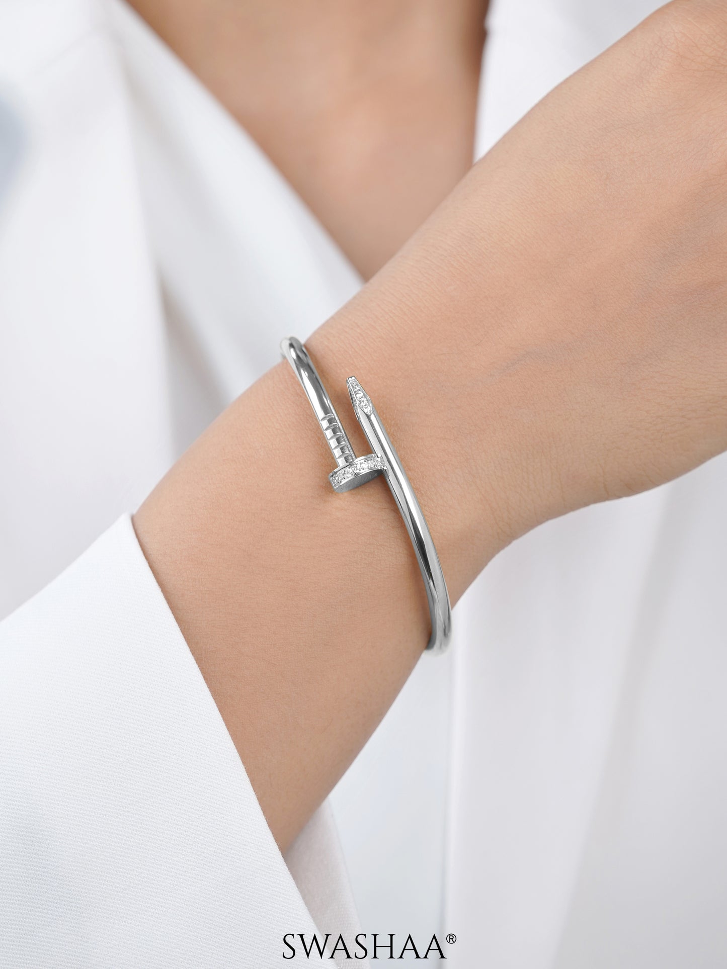 Zayden Diamond Nail Silver Band Bracelet