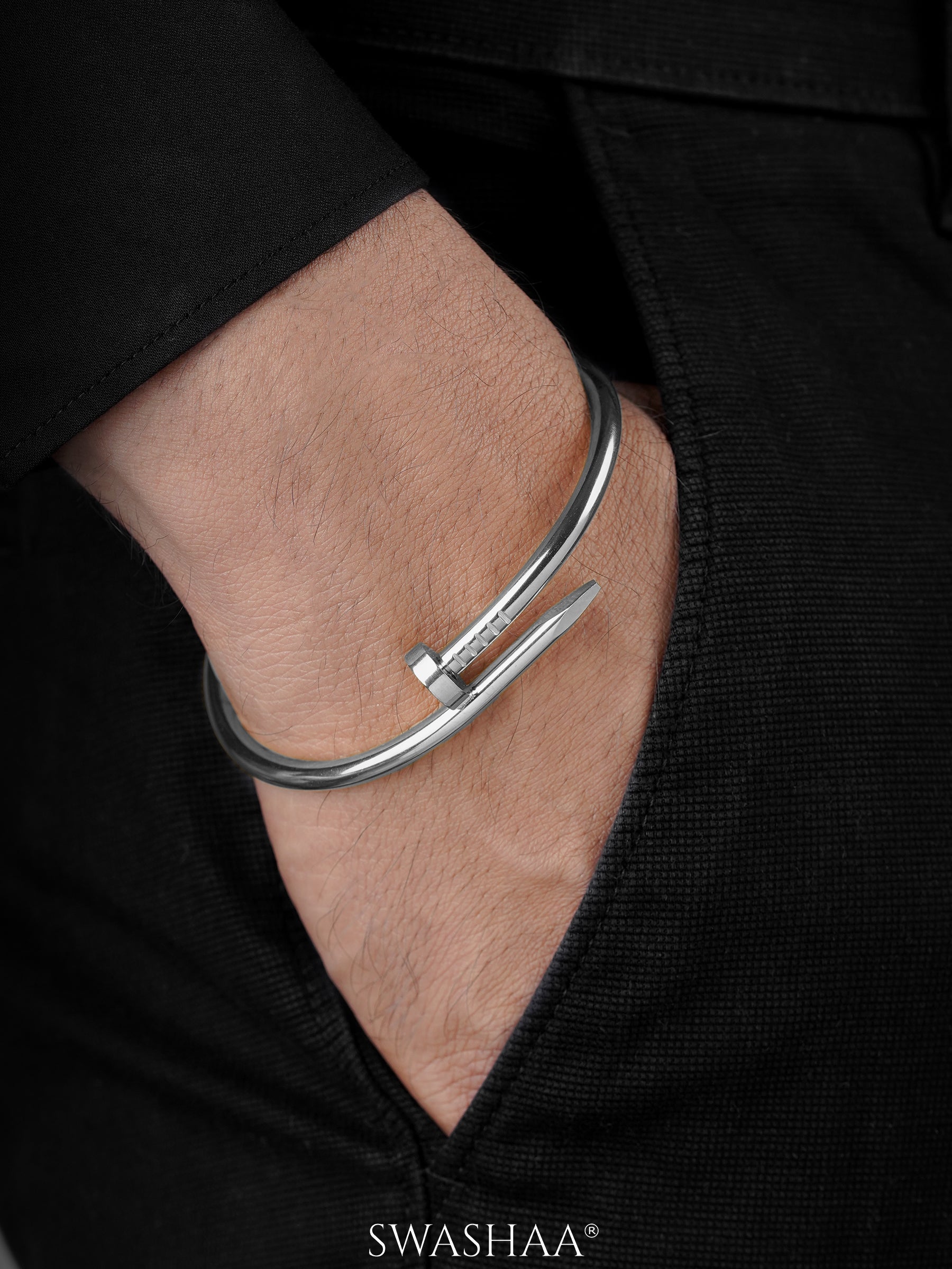Zayden Solid Nail Silver Men's Bracelet