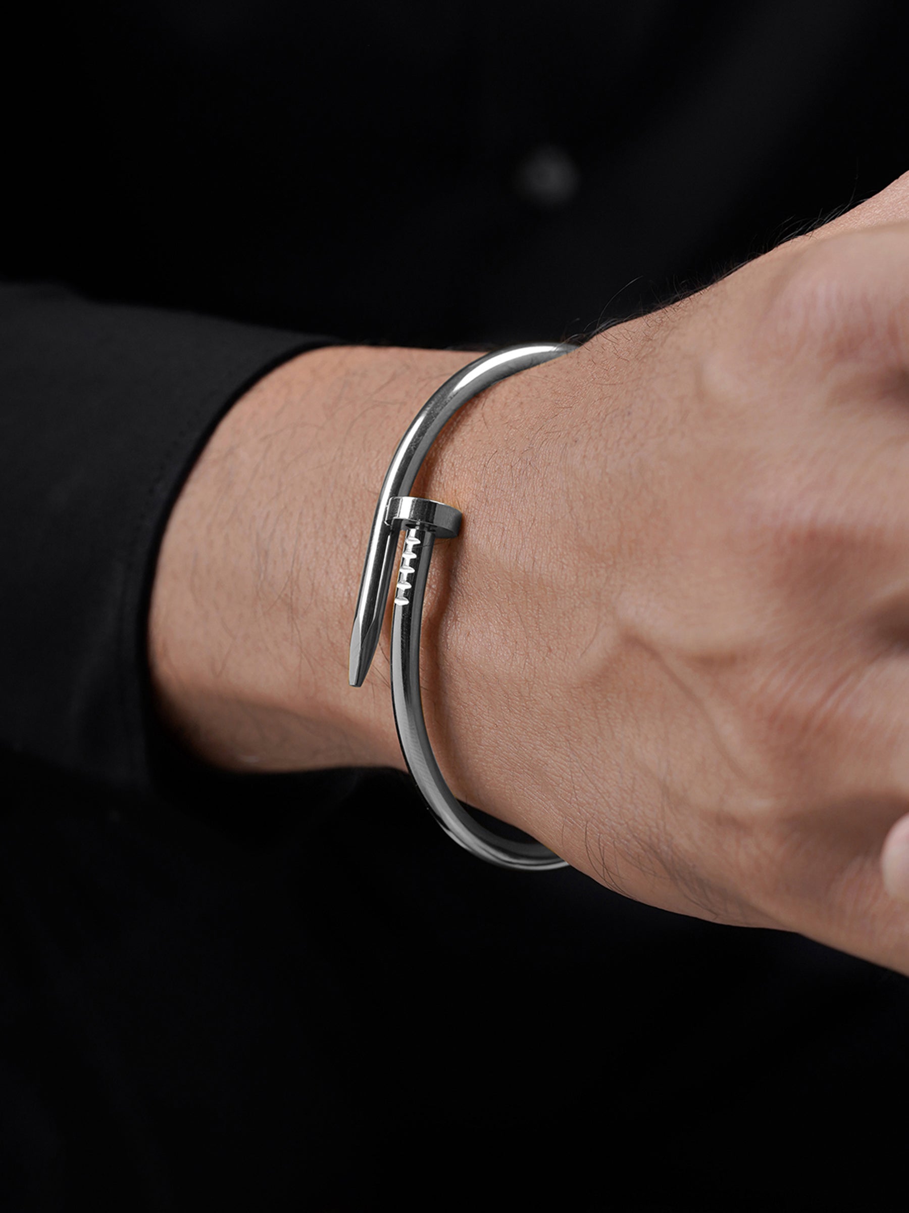 Zayden Solid Nail Silver Men's Bracelet
