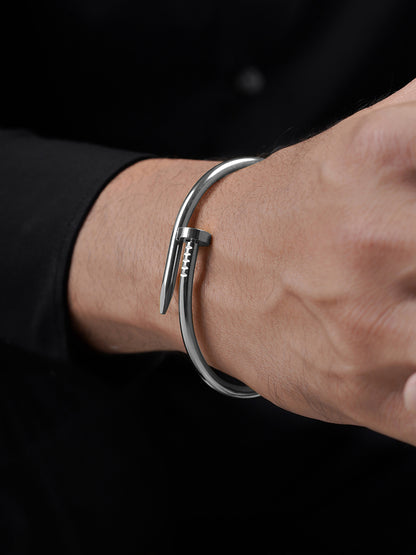 Zayden Solid Nail Silver Men's Bracelet