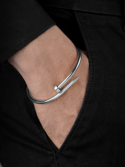 Zayden Solid Nail Silver Men's Bracelet