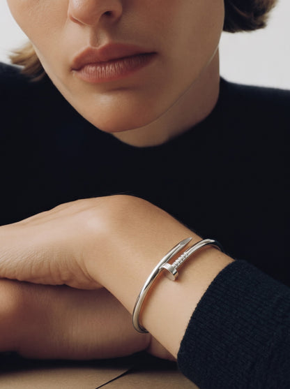 Zayden Solid Nail Silver Band Bracelet