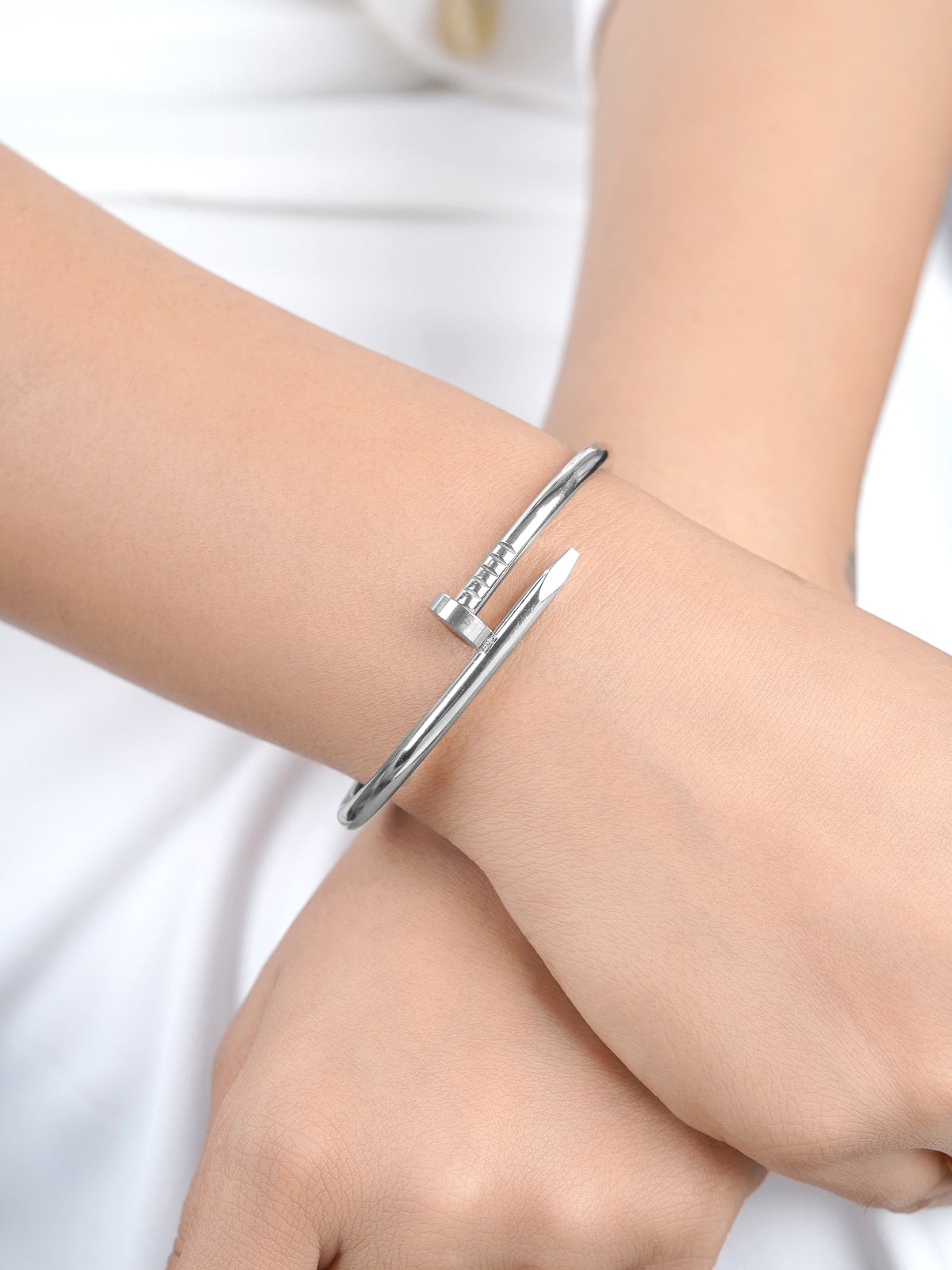 Zayden Solid Nail Silver Band Bracelet
