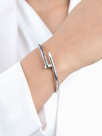 Zayden Solid Nail Silver Band Bracelet