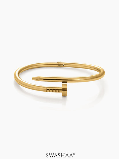 Zayden Solid Nail 18k Gold Plated Band Bracelet