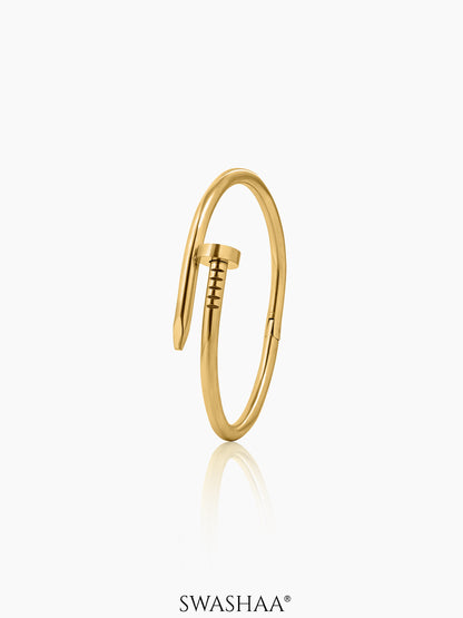 Zayden Solid Nail 18k Gold Plated Band Bracelet