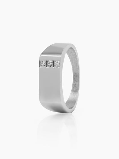 Zayen Diamond CZ Diamond Signet Rectangular Band Men's Ring