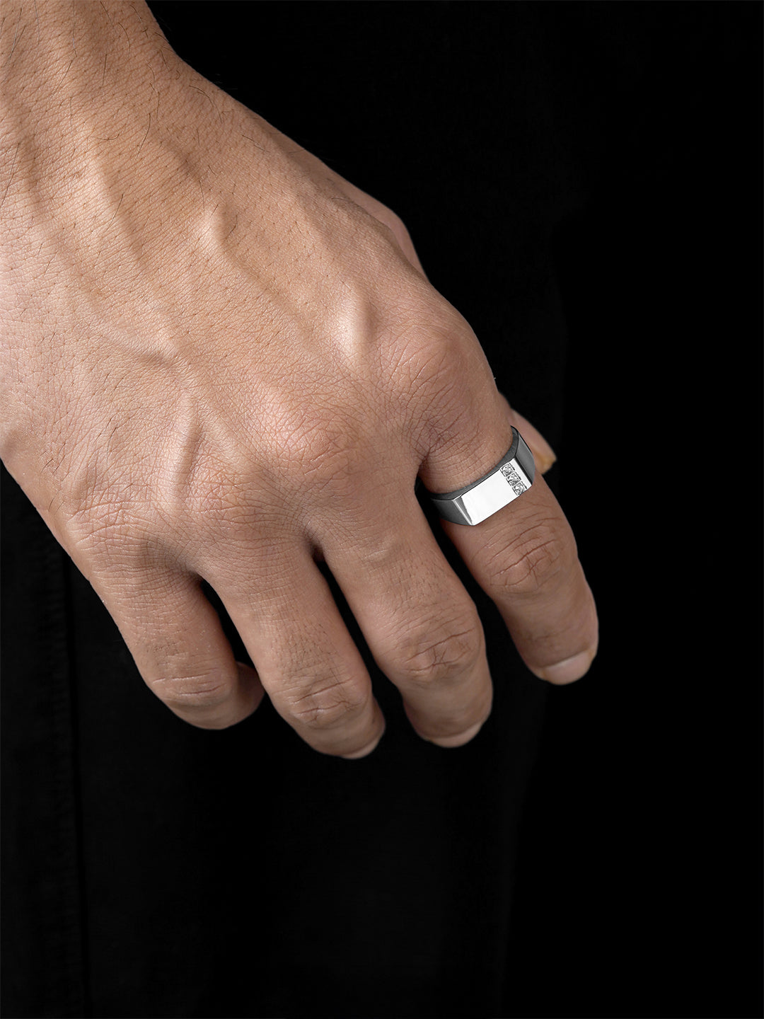 Zayen Diamond CZ Diamond Signet Rectangular Band Men's Ring