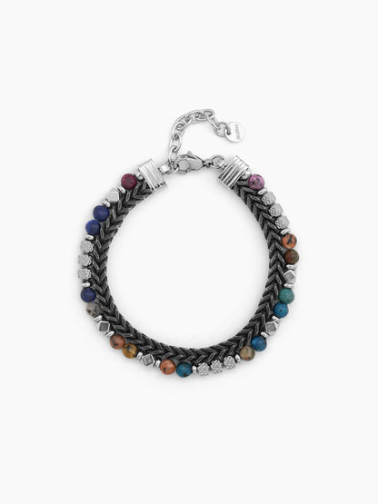 Zayron Beaded Black-Silver Men’s Chain Bracelet - Swashaa