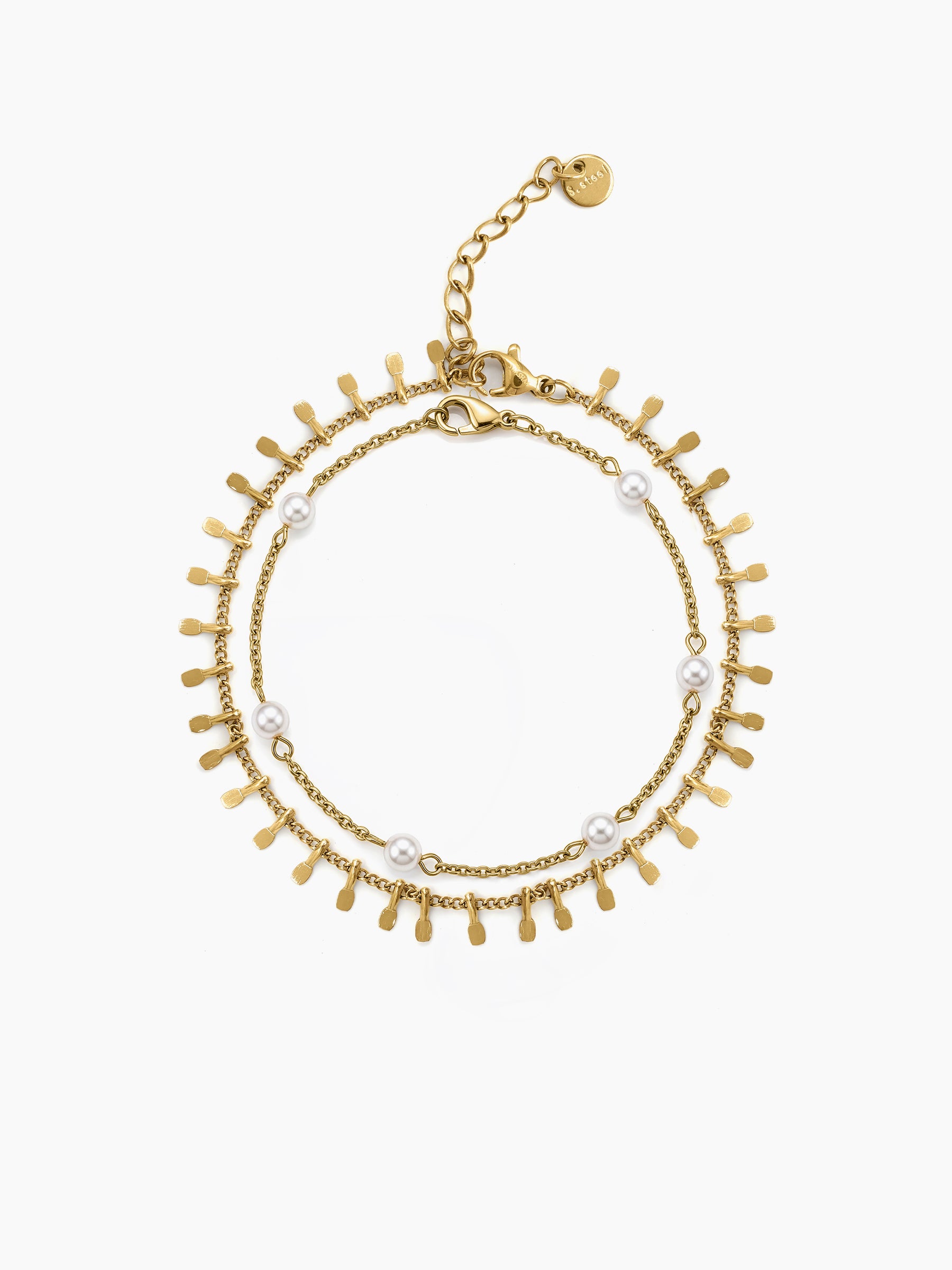 Zelora Pearl Chain Charms 18K Gold Plated Layered Women's Anklet 
