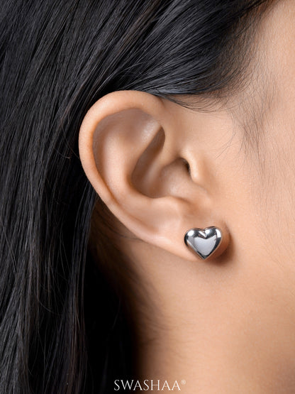 Zena Heart Shaped Silver Stud Earrings