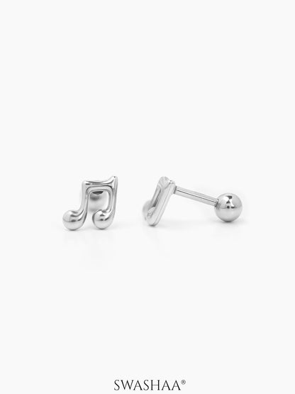 Zeph Music Note Silver Men's Stud Earrings