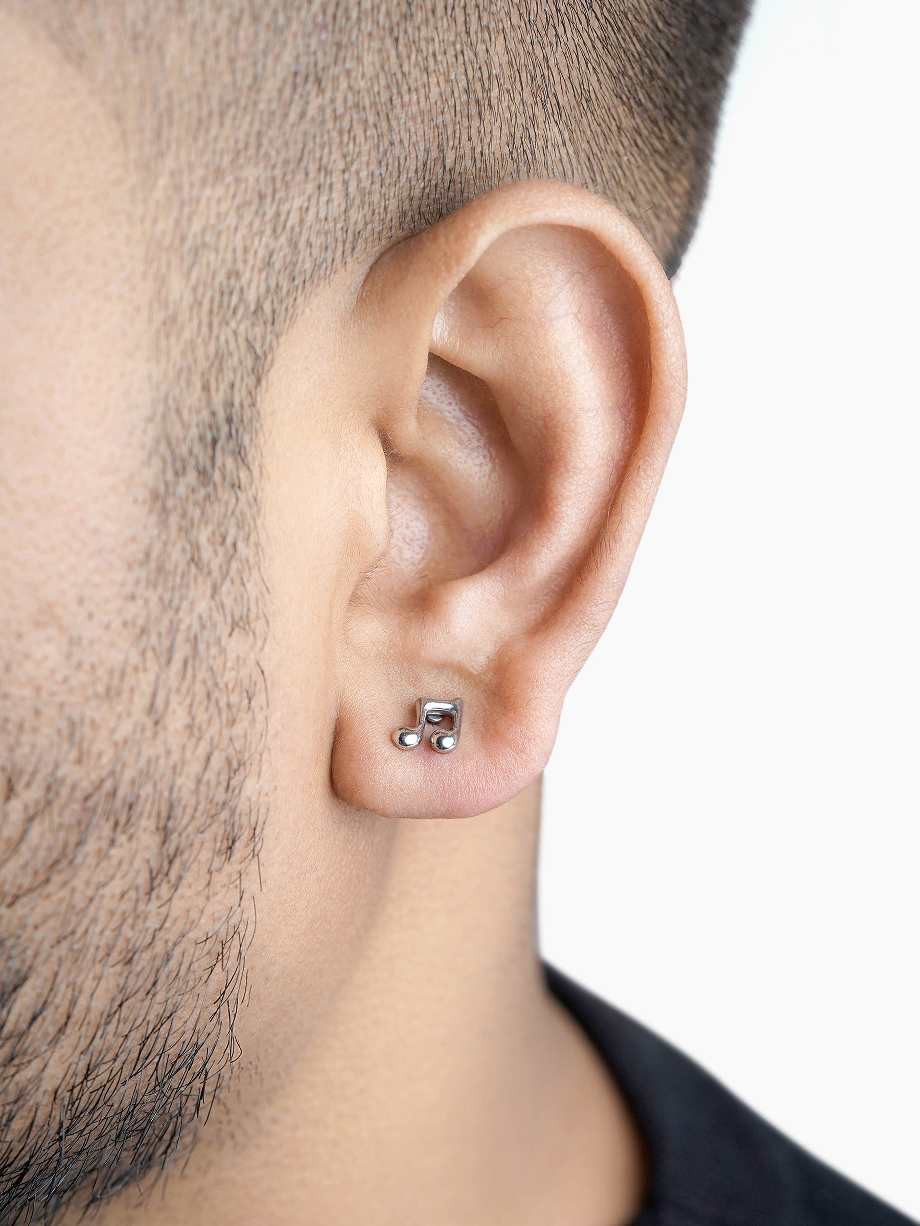 Zeph Music Note Silver Men's Stud Earrings