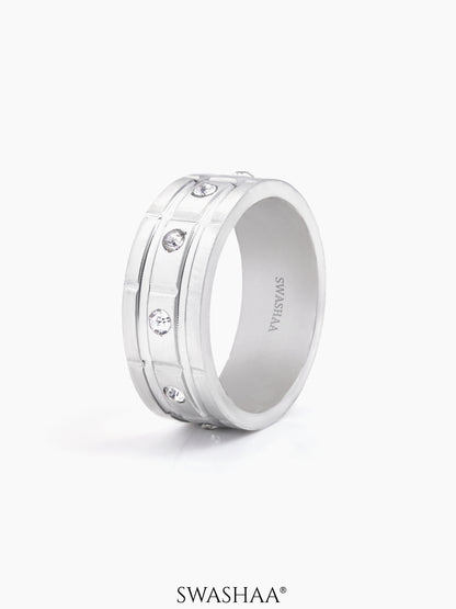 Zephyr Silver Diamond CZ Silver Band Men's Ring