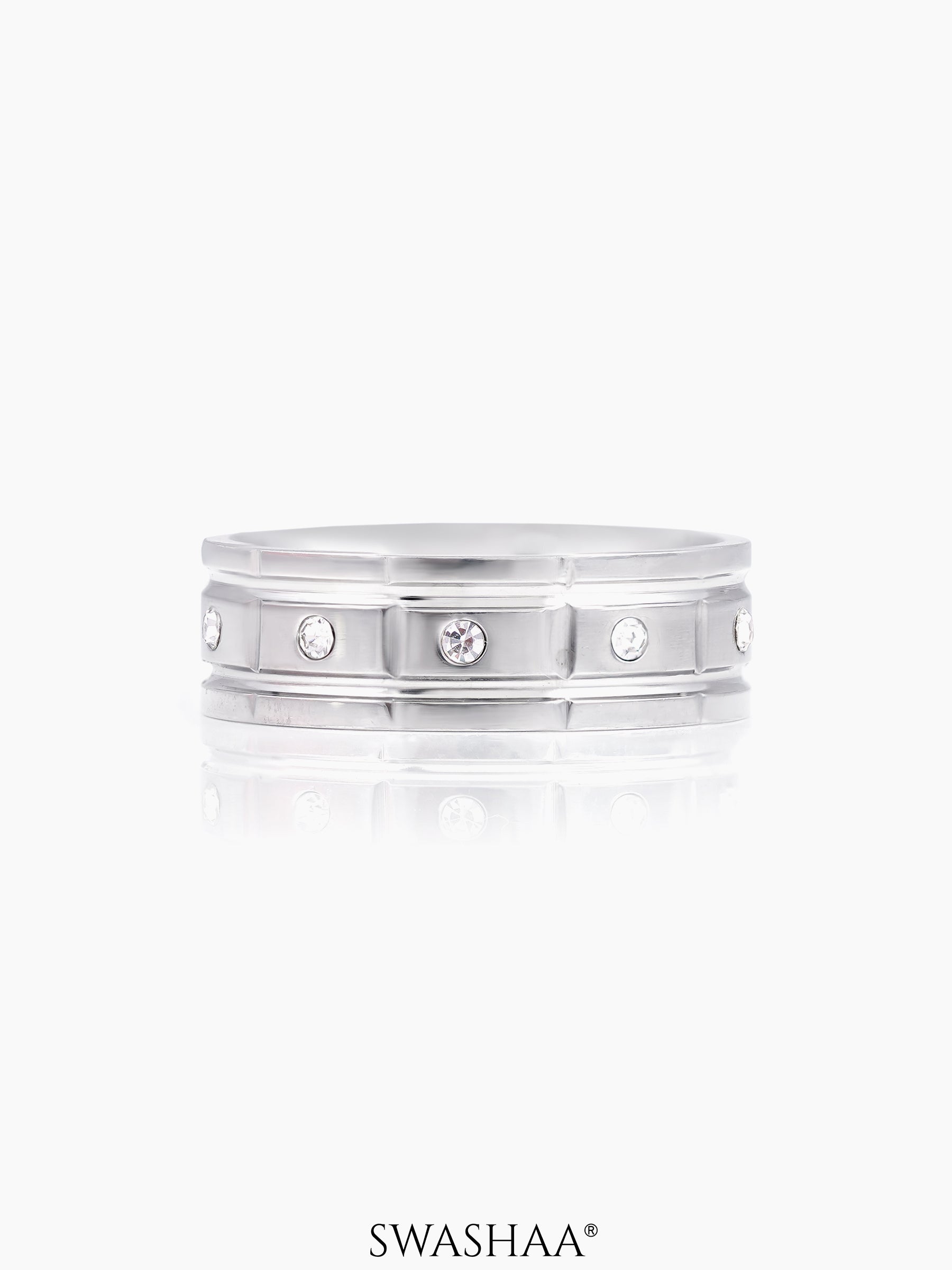 Zephyr Silver Diamond CZ Silver Band Men's Ring
