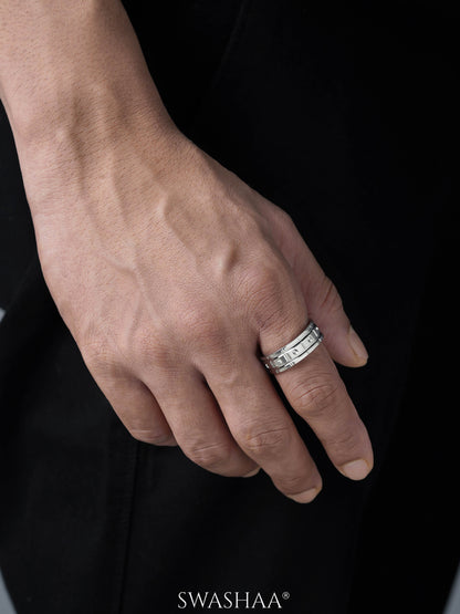 Zephyr Silver Diamond CZ Silver Band Men's Ring