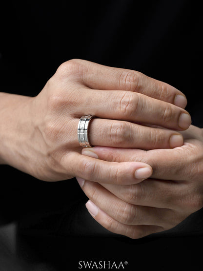 Zephyr Silver Diamond CZ Silver Band Men's Ring