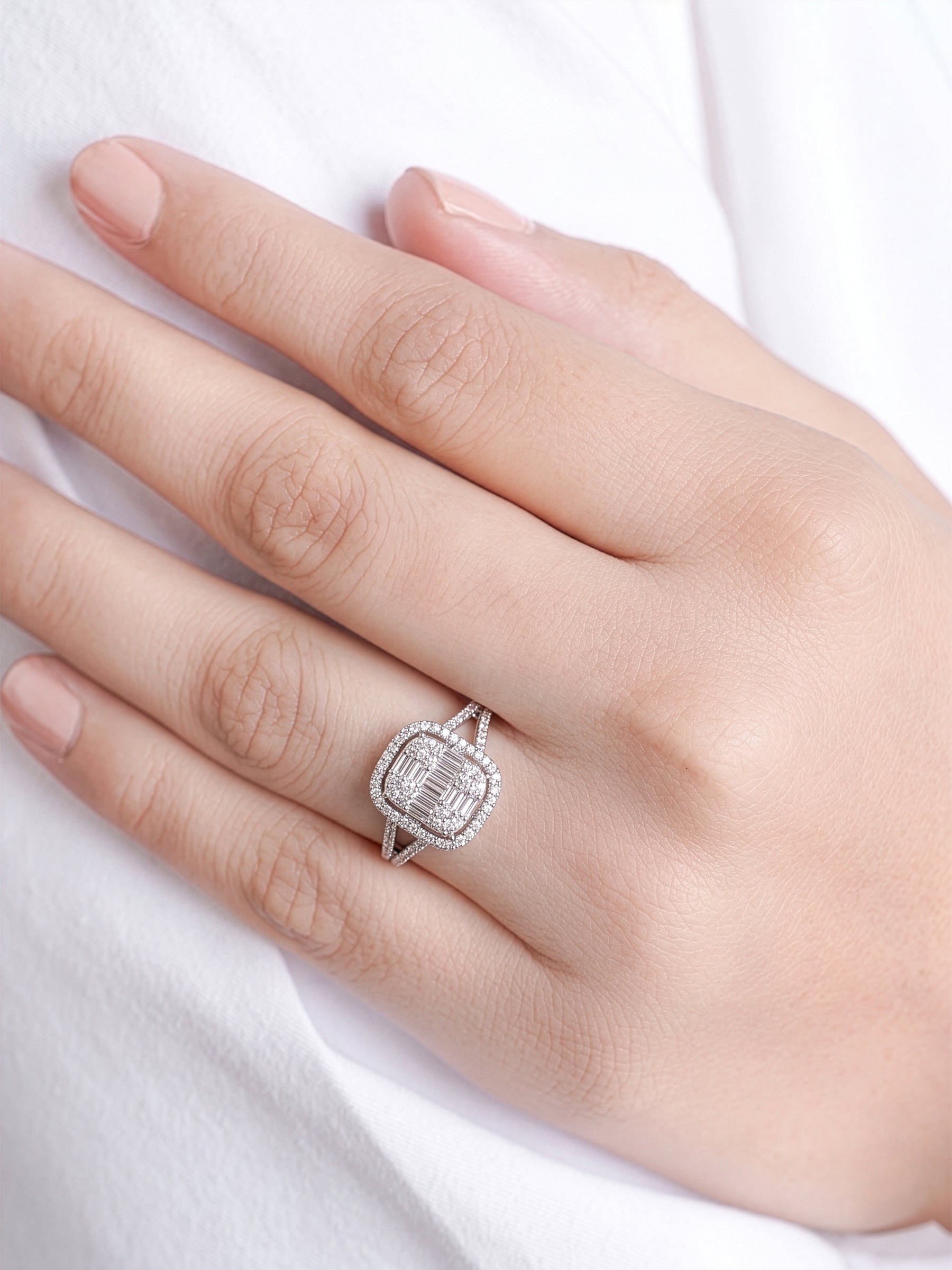 Zerina Cushion Rectangular Silver Diamond Solitaire Women's Ring