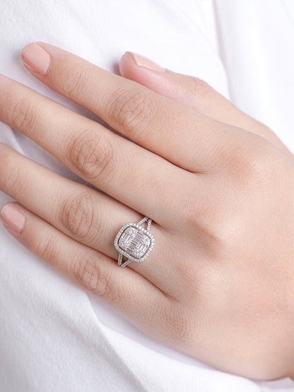 Zerina Cushion Rectangular Silver Diamond Solitaire Women's Ring