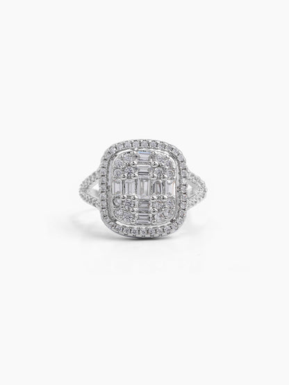 Zerina Cushion Rectangular Silver Diamond Solitaire Women's Ring
