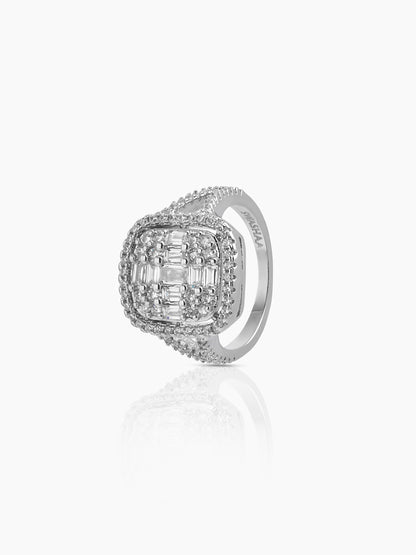 Zerina Cushion Rectangular Silver Diamond Solitaire Women's Ring