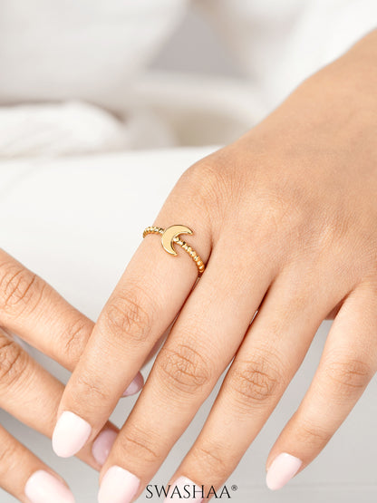 Zeus Moon Adjustable Beaded Band 18K Gold Plated Ring