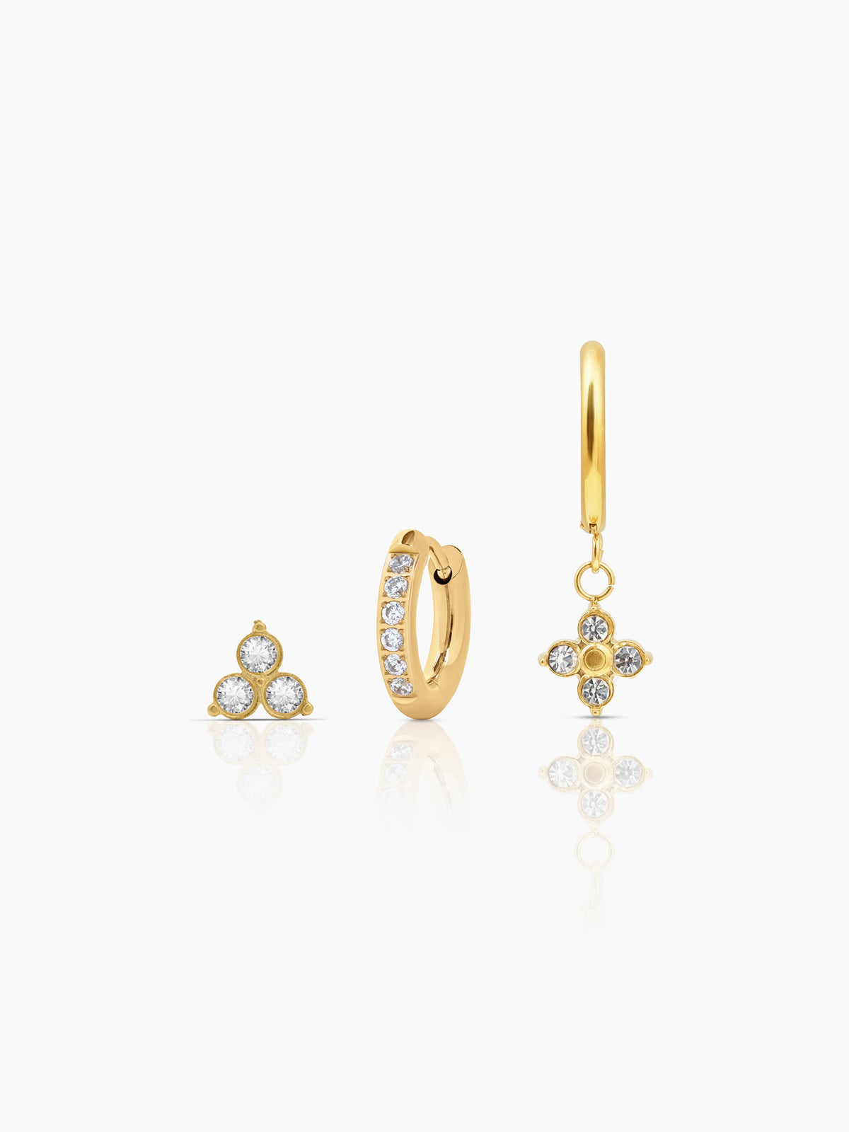 Zinia Diamond Floral Drop Charm 18K Gold Plated Earrings Set