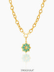 Zinnia Green Jade Blossom 18K Gold Plated Necklace