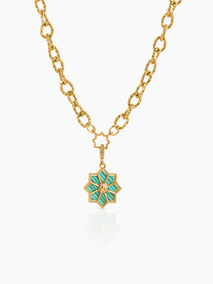 Zinnia Green Jade Blossom Charm 18K Gold Plated Chain Pendant Necklace