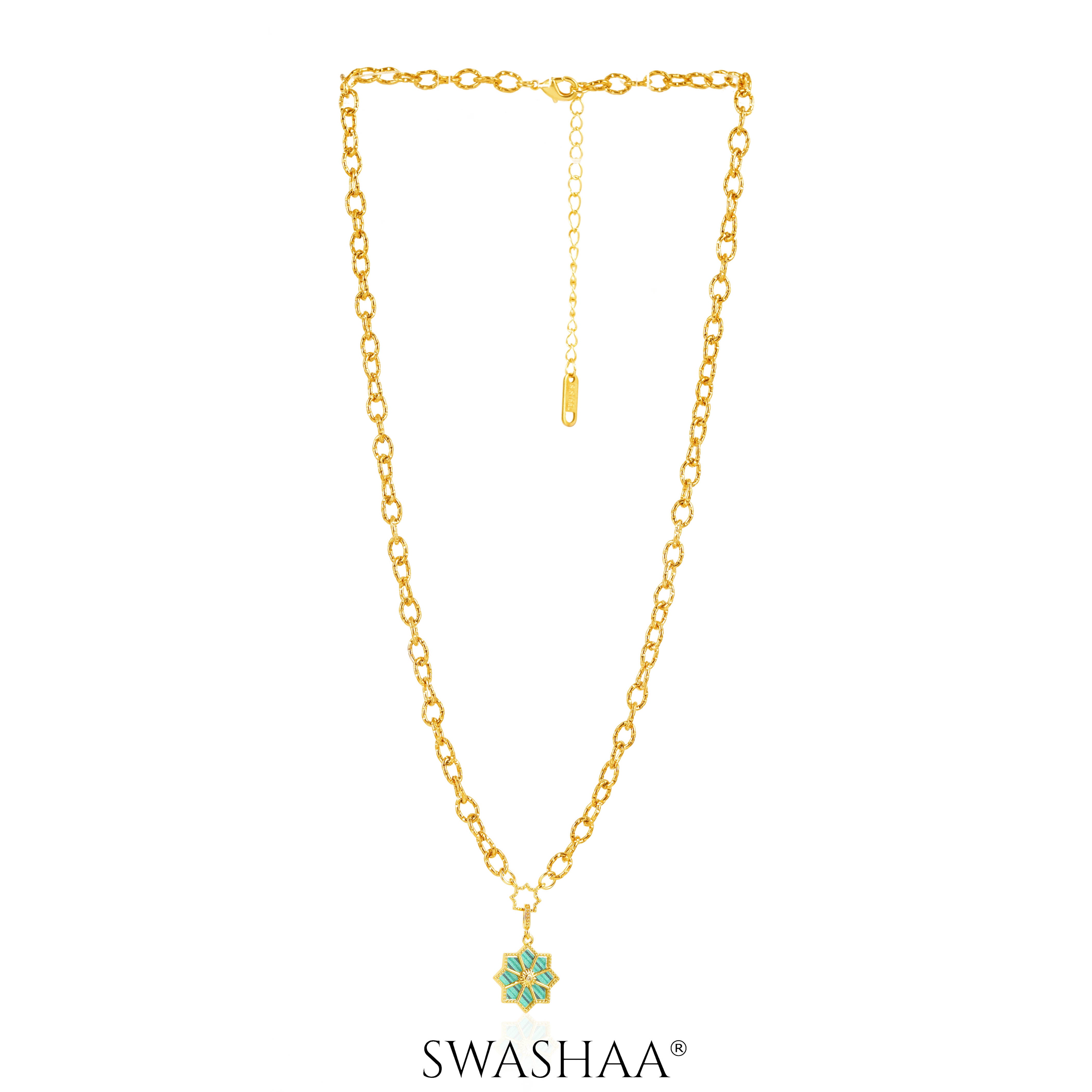 Zinnia Green Jade Blossom 18K Gold Plated Necklace