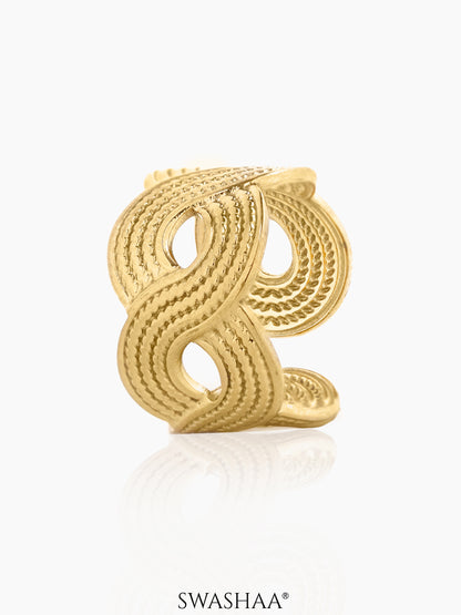 Zion Twisted Wavy Infinity Adjustable 18K Gold Plated Ring