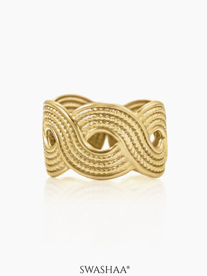 Zion Twisted Wavy Infinity Adjustable 18K Gold Plated Ring
