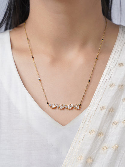 Zivelle Sparkling Diamonds Solitaire Cluster Bar 18K Gold Plated Mangalsutra