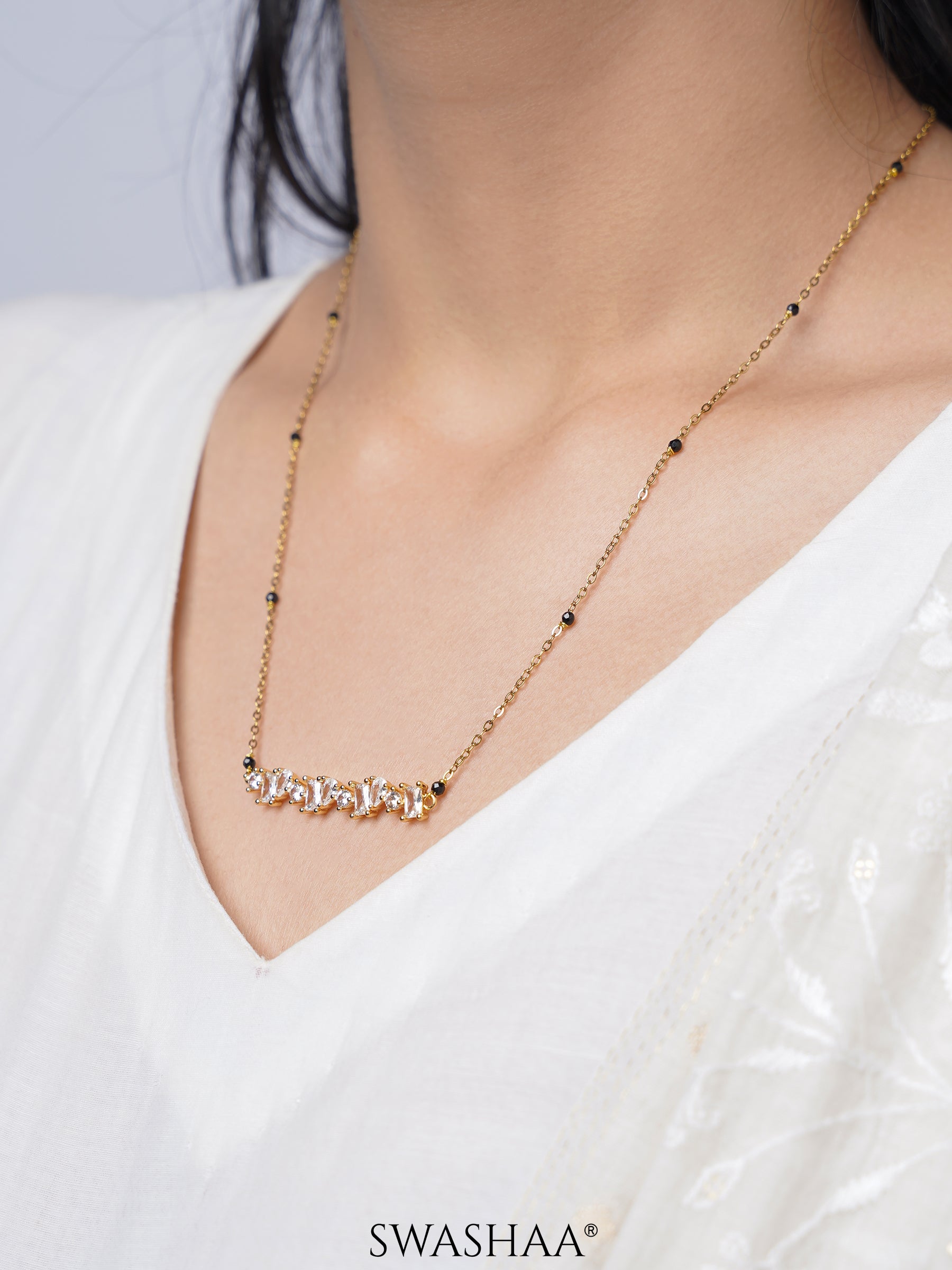 Zivelle Sparkling Diamonds Solitaire Cluster Bar 18K Gold Plated Mangalsutra