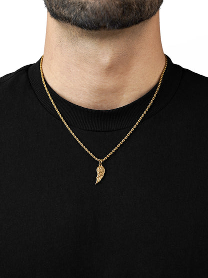 Ziven Feather Wing Twisted Rope 18K Gold Plated Men's Chain Pendant