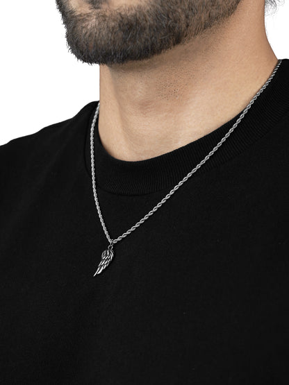 Ziven Feather Wing Twisted Rope Silver Men's Chain Pendant