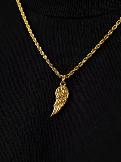 Ziven Feather Wing Twisted Rope 18K Gold Plated Men's Chain Pendant